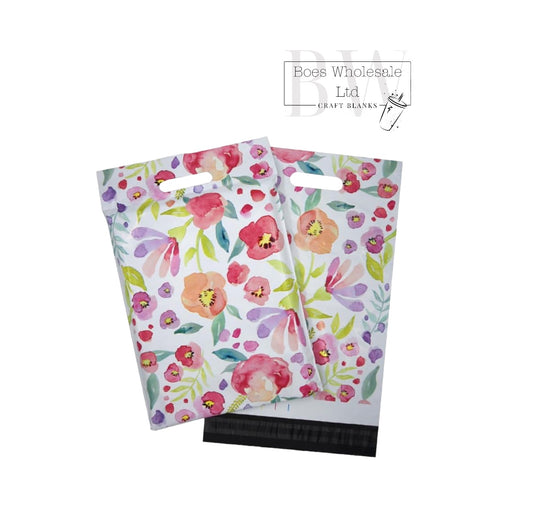 100 Pack Multicoloured Floral Postal Bags