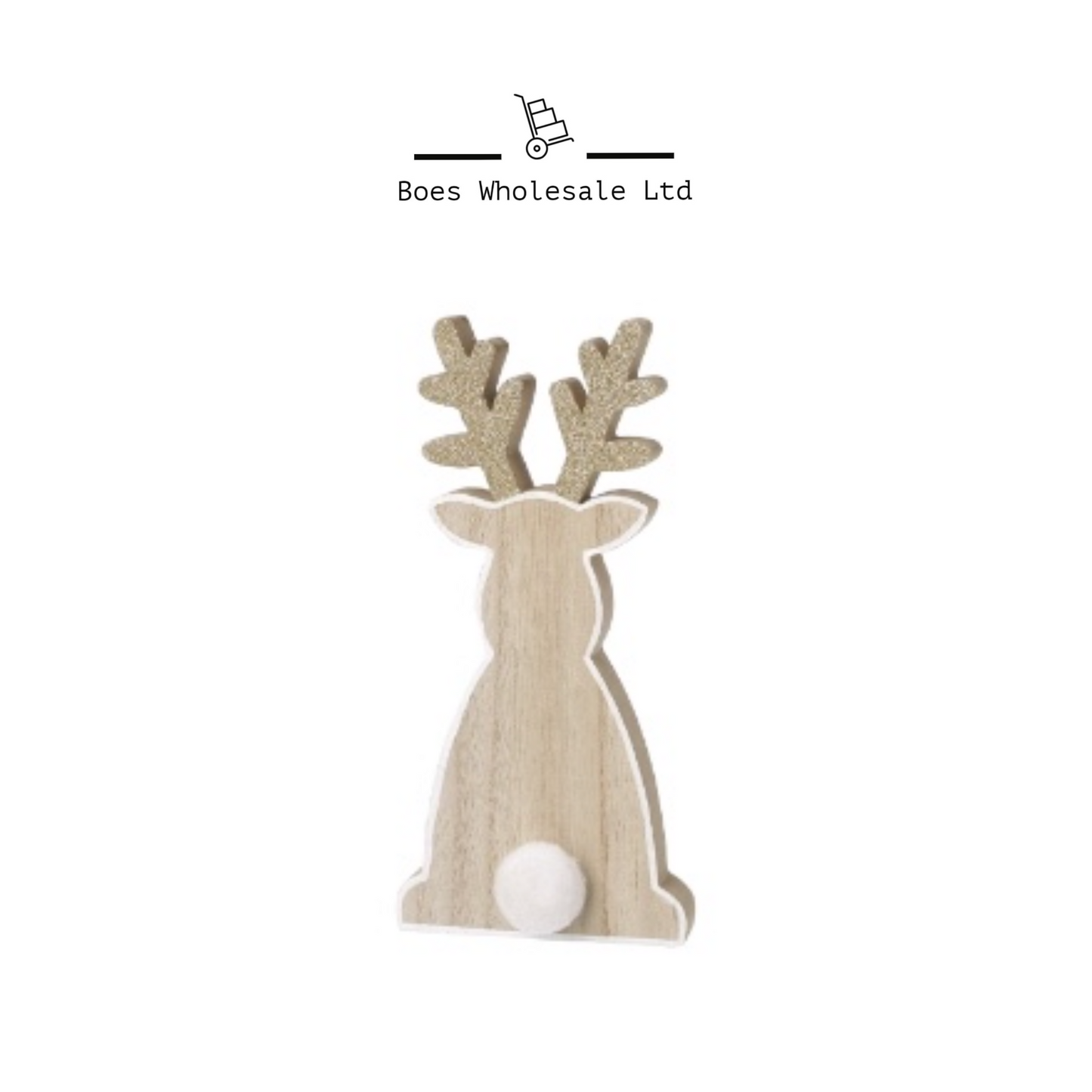 Wooden Sitting Christmas Reindeer Ornament Freestanding