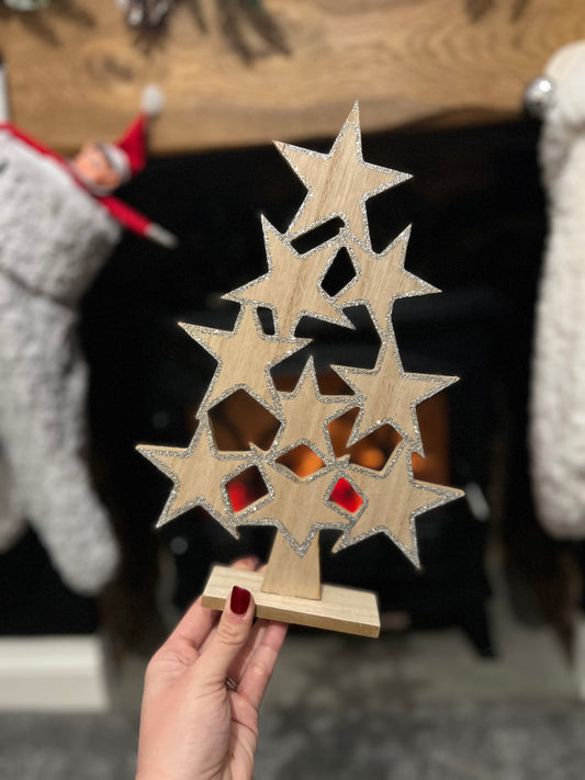Natural Wooden Star Family Tree 31cm