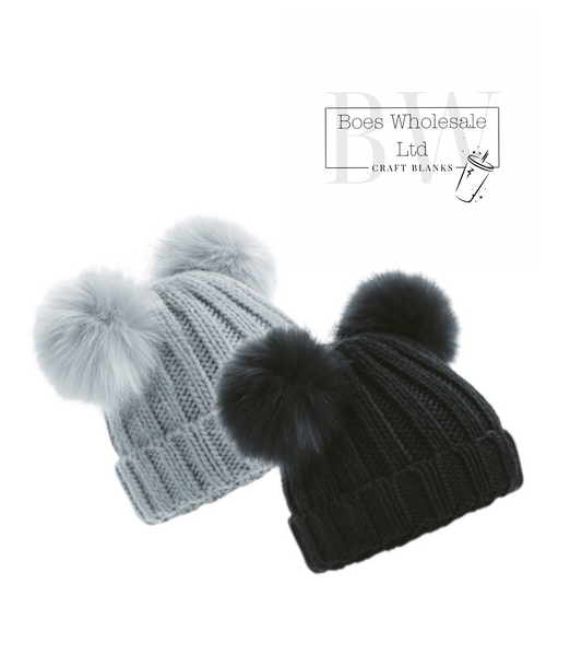 Fur Double Pom Pom Beanie Hat