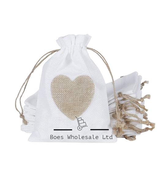 White Heart Hessian Burlap Bags