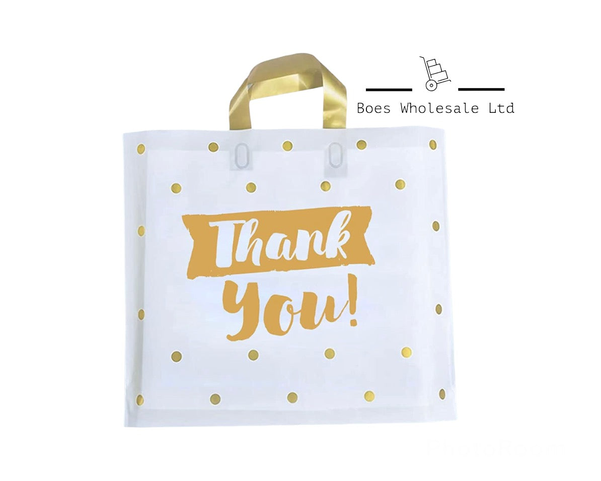 Premium Thank you Bags With Gold Handles - 10 Pack