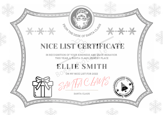 Nice List Certificate Digital File