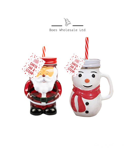 ⭐️ Christmas Character Glass Jar With Straw 470ml